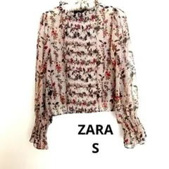 ZARA BASIC ボタニカル フラワープリントシフォンブラウス S