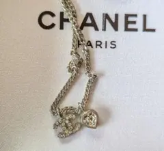 訂正済み/CHANEL ココマーク×ハート シルバーネックレスラインストーン