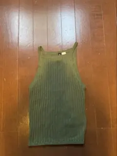 オリーブグリーン リブ編み ノースリーブ