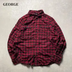 GEORGEチェックネルシャツ赤黒レッドブラックコットンビスコースアメカジ古着