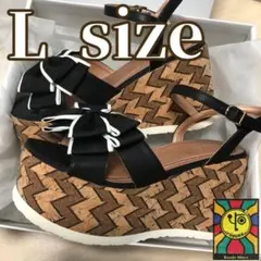 カワイイ✨Lサイズ 24cm お洒落サンダル BIGリボン 黒