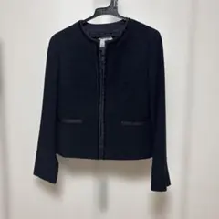 紺　ネイビー　ノーカラー ツイードジャケット サイズ40 23区