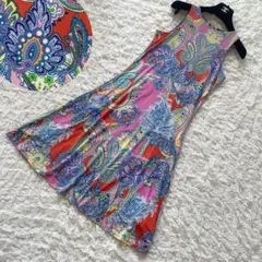 ローレンラルフローレン　ペイズリー柄ノースリーブワンピース　ジャージー素材　XS