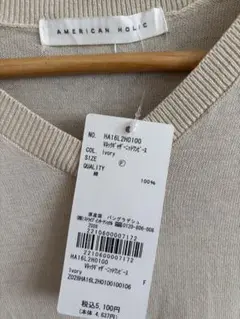 AMERICAN HOLIC★アイボリー Vネック 半袖ニットワンピース