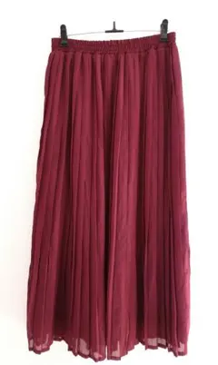 プリーツロングスカート　裏地付き　レンガ色系　Mサイズ