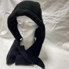 【売り尽くしセール】バラクラバ フード付きマフラー ブラック ニット シンプル