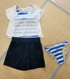 青と白のストライプ セパレート水着セット４点セット　9M