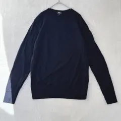 s107【UNIQLO】クルーネック長袖ニット　ネイビー　シンプル　無地　メンズ