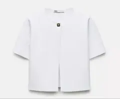 ZARA クロップド　カーディガン　ゴールドボタン 半袖 ホワイト S ザラのサムネイル