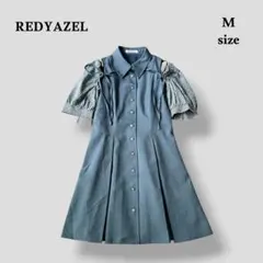 REDYAZEL 異素材スリーブミニシャツワンピース ブルー デニム