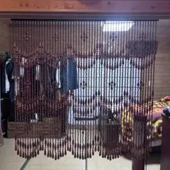 美品✨ 昭和レトロ 珠暖簾 のれん 珠すだれ ブラウン 光沢 家具 雑貨