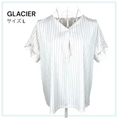 GLACIER レース袖ストライプブラウス L