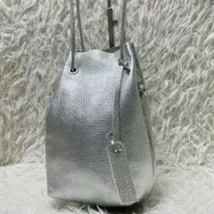 美品 MARCO MASI 巾着バッグ シボ革 2way イタリア製 シルバー