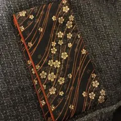 黒地金花模様リバーシブル半幅帯