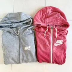 NIKE ジップアップパーカー 赤 グレー S