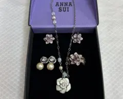 ANNA SUI アナスイ 花モチーフ ピアス ネックレス リング 4点セット