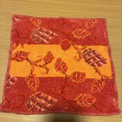 フェイラー　 赤　オレンジ　葉模様　タオルハンカチ　大判　ラメ