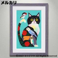 yasukiti1997様オーダー 絵画「ハチワレ猫と小鳥のアート　イエロー」 原画「ハチワレ猫と小鳥ブレーメン 黄」猫/文鳥/インコ/イラスト