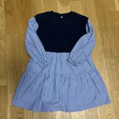 GU 130 ネイビー・ストライプ 長袖ワンピース