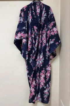 子供用浴衣 140cm 紺色 ネイビー ピンク 白 花柄 布地