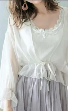 難ありグレイルシフォン フリル袖 カーディガン