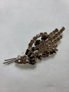 ブラウン系羽根型ビンテージブローチ