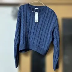 GU ケーブル編み クロップドセーター L GB BLUE