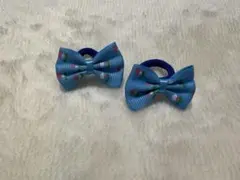 青いリボンのヘアゴム 2個セット