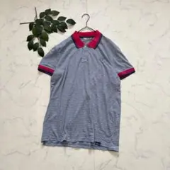 8034新品✾ガウディジーンズ✾ポロシャツ【L】ボーダー/綿100/ブルー/刺繍のサムネイル