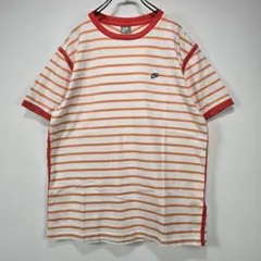NIKE　リンガー　Tシャツ　XL　ボーダー　ライン　ロゴ　オレンジ　古着コーデ