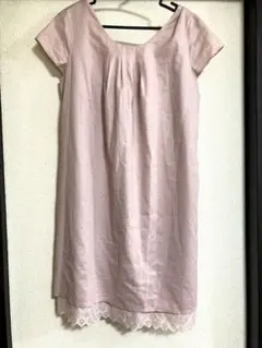 美品　エフデ　大きいサイズ15号　裾カッティングレースピンク系ワンピース