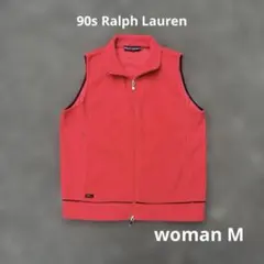 90s ラルフローレン フリース ベスト ダブルジップ 赤 レッド