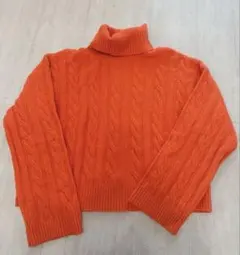 GU オレンジ ケーブルニットセーター XL