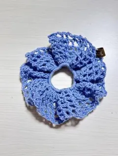 水色 レース編み シュシュ