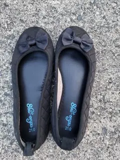黒いリボン付きバレエシューズ 21.0