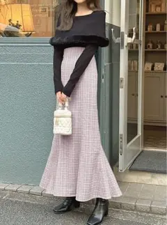 ラメチェックツイードマーメイドスカート