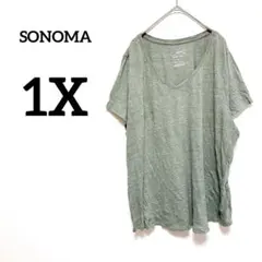 SONOMA レディース　カーキ　Ｖネック　半袖Tシャツ【XL】大きいサイズ