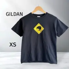 【ギルダン】半袖Tシャツ キーウィロゴ ブラック コットン メンズ古着 XS