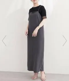ナチュラルクチュール　カットジョーゼットナローキャミワンピース　グレーのサムネイル