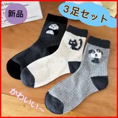 秋冬あったか パンダ＆猫＆ワンちゃん柄 ソックス3足セット おしゃれ可愛い 韓国
