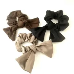 処分セール シュシュ リボン サテン調 シンプル 3本セット