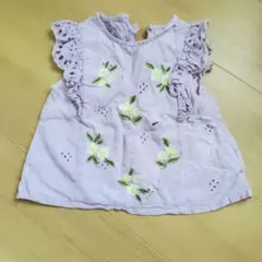 【petit main】花柄刺繍 フリル袖 トップス 80