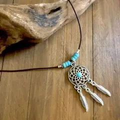 ボヘミアンターコイズドリームキャッチャーネックレス365