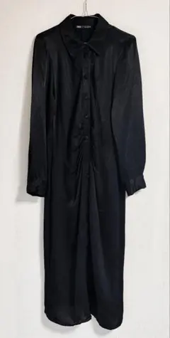 【値下げ中】ZARA ギャザード　サテン　ドレス　シャツワンピース