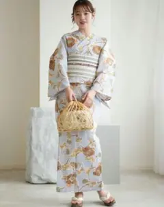 単品 新品 浴衣 ウタタネ 高級変り織り ブルーグレーに椿唐草 フリーのサムネイル