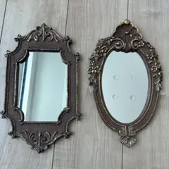 アンティーク調　装飾的な壁掛け鏡2個セット