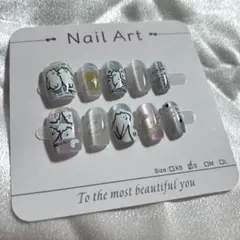 91現品　ネイルチップ　量産型　Sサイズ　可愛い　マグネット　白　ねこ