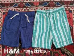 H&M ハーフパンツ 2枚セット (ネイビー・ストライプ)