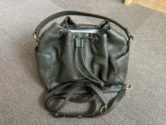 オリーブグリーン レザー 巾着型ショルダーバッグ