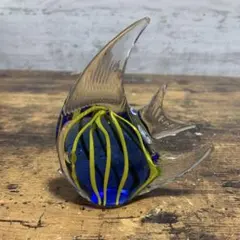OS37 昭和 레트로 ガラス工芸 熱帯魚 置物 ブルー イエロー
